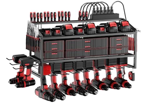 Power Tool Organizer Wall Mount with Charging Station (8 Drills Holder)