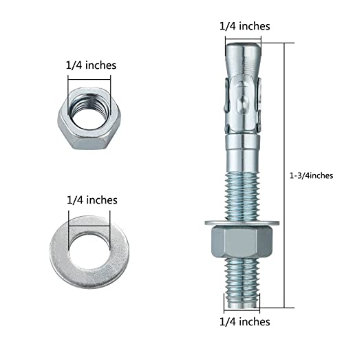 1/4x1-3/4" 50Pcs Inch Standard Fasteners for Heavy-Duty Zinc Wedge Anchors for Cement and Concrete (1/4x1-3/4")