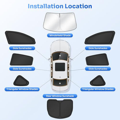 Window Shades for 2025 2026 New Tesla Model Y Juniper Accessories Windshield Sun Shade Side Rear Window Covers Sunshade Sun Visor Shield Privacy Protection for Camping Keep Car Cool Black 8PCS (Tesla Model Y Juniper 2025-present)