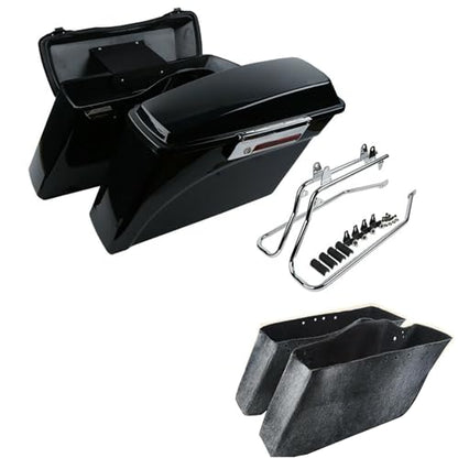 Motorcycle Hard Saddlebags with Chrome Conversion Brackets Fit For Harley Softail Deluxe Heritage Softail 1984 (Vivid Black W/ Chrome Latches)