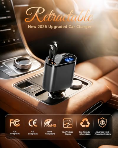 4 in 1 Retractable Car Charger (Gray)