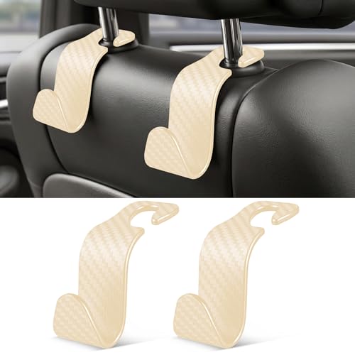 Universal 2 Pack Car Seat Headrest Purse Hook (2pc / Beige Checkered)