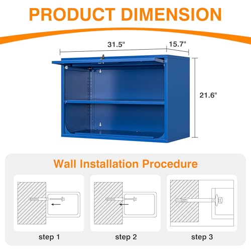 Metal Wall Cabinet with Locking Door and Shelf (21.65"H / Blue)
