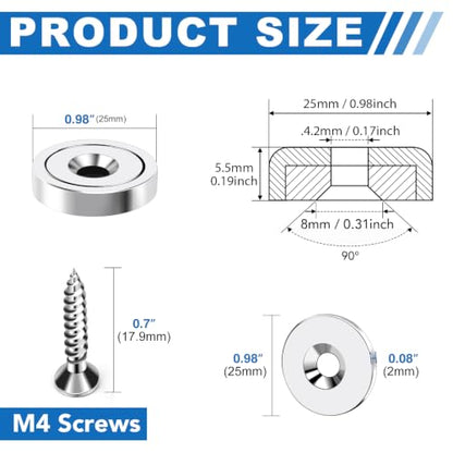 Round Strong Magnets with Screws (65 lbs)