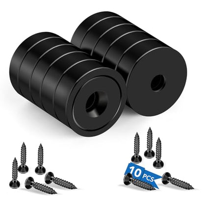 Strong Magnets Heavy Duty Screw On Neodymium 40LBS Magnet 10 Pack (Black / 0.78in)