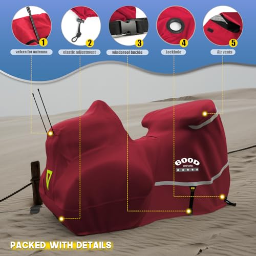 Trike Cover Motorcycle Cover Heavy Duty 600D Waterproof forTrike Models Harley Davidson freewheeler (Red / Trike)