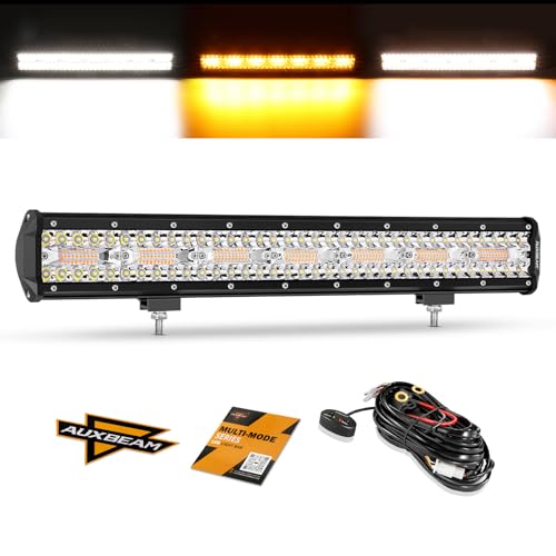 LED Light Bar 20 Inch 420W 6 Modes Strobe Amber White Offroad Light (White, Amber)