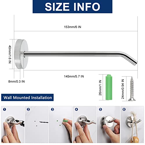 Coat Hooks Wall Mount Hooks for Hanging Hat Hurse Robe (Brushed Nickel / 6 Inch (Wall))