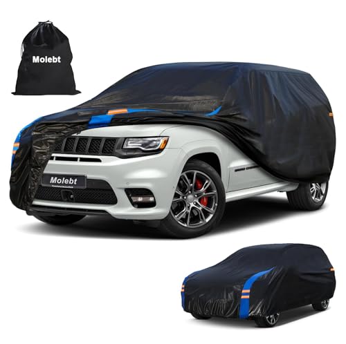 SUV Car Cover Waterproof All Weather for Automobiles (Black-Blue / 3 SUV/Jeep-Length 191-201 inch)