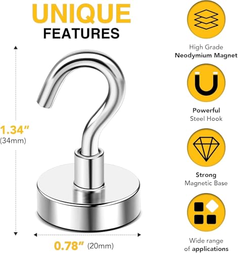 Magnetic Hooks 12pcs 50lbs Cruise Essentials 2026 Magnet Hook (Silver / 0.78in)