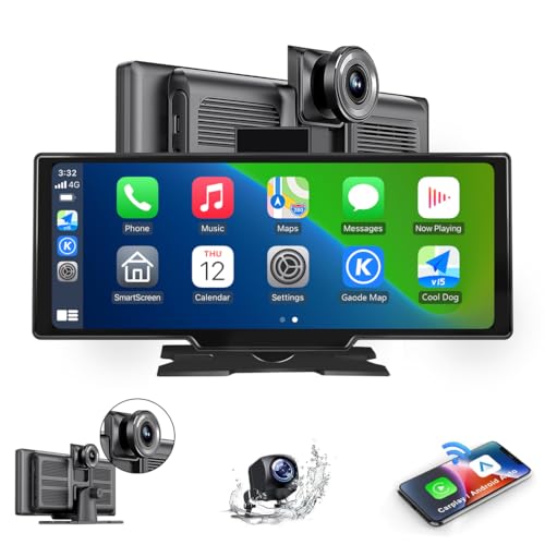 Portable Carplay Screen for Car 9.28" Carplay & Android Auto Car Touch Stereo (10.26" Carplay with 4K DVR & 1080p Rear Cam)