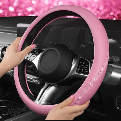 Bling Diamond Pink Leather Steering Wheel Cover (All Pink 1PCS)