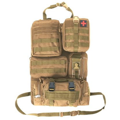 Universal Tactical Seat Back Organizer Vehicle Molle Panel Organizer Storage Bag with 5 Detachable Molle Pouch for All Vehicel Such as Jeep (A model-Khaki)