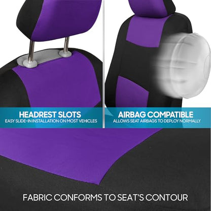 PolyPro Car Seat Covers Full Set in Purple on Black (Purple)