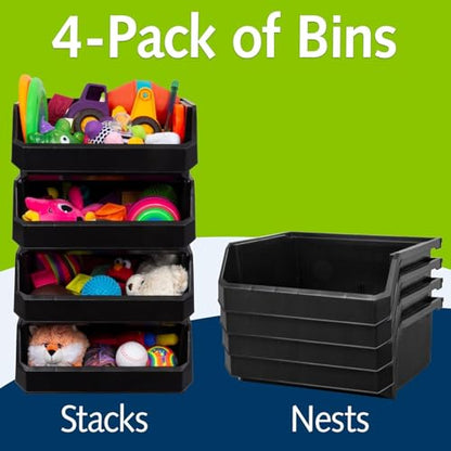Extra Large Stackable Plastic Storage Bins (Black / Extra Large, 4-Pack)