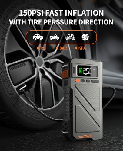 Portable Car Jump Starter with Air Compressor (Gray-7IN1)