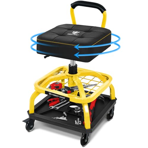 Rolling Shop Stool with Wheels (Yellow)