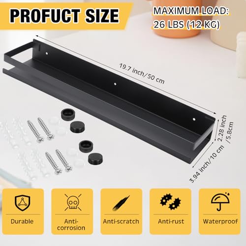 2 Pieces Stainless Steel Shelf Bathroom Shower Floating Shelves Wall Mounted Shower Caddy Basket Shelf Storage Organizer Shelves for Bathroom (19.69 Inches/ 50 cm / Blacks)