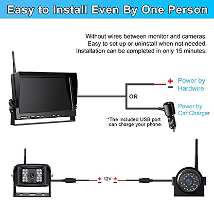 HD 1080P 10" Wireless RV Dual Backup Camera System with Recording (Black / 10" 4-Cam)