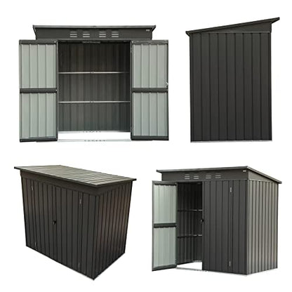 Domi Outdoor 5’ x 3’ Storage Shed (5' x 3' Sloping Roof / Dark Gray)