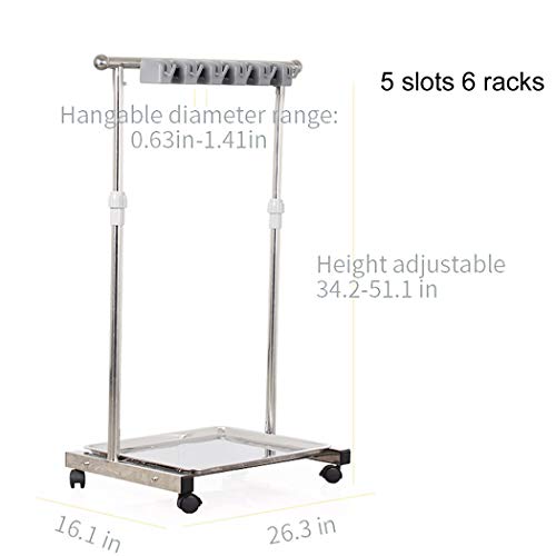 movable mop broom holder put wet mops floor standing cleaning tool rack stainless for schools (5slots)