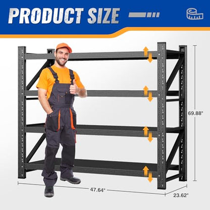 48" W Storage Shelves 3000lbs Garage Metal Shelving Heavy Duty Garage Shelves Adjustable Storage Shelves for Industrial (Black / 48" W X 24" D X 69" H)