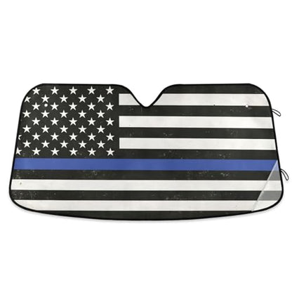Car Windshield Sun Shade USA American Police Flag Thin Blue Line Foldable Car Front Windshield Sunshade Blocks UV Rays Sun Visor Sun Heat Protection for Car Truck SUV to Keep Your Vehicle Cool (Small / USA American Flag02)