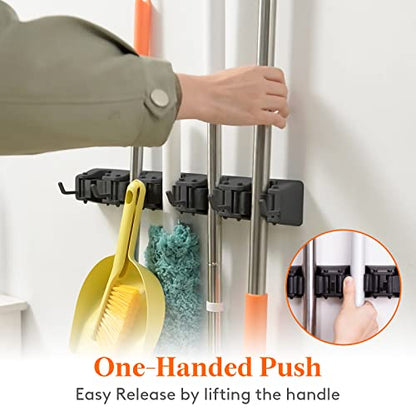 Mop and Broom Holder Organizer Wall Hanging Mount (Black)