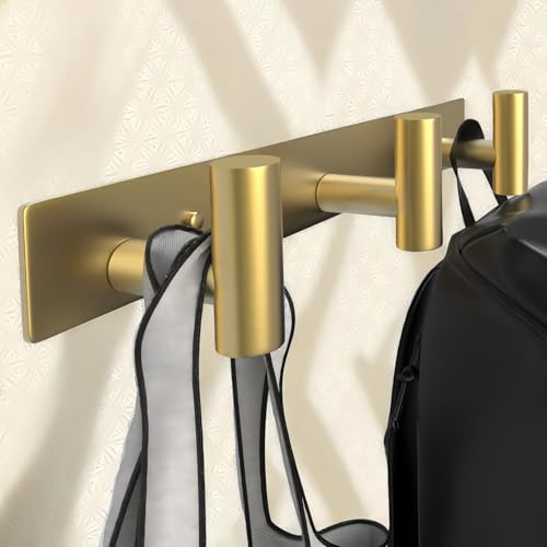Wall Mounted Coat Rack ("T" Shape 3 Hooks - 1 Pack / Gold)