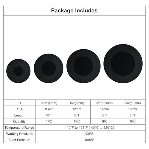 5/32 1/4 5/16 3/8 Silicone Vacuum Hose Line Kit 5FT, Black (5FT / Black)