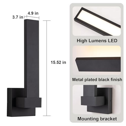 Modern Outdoor Wall Lights 15.5" LED Exterior Lighting Fixtures Patio Wall Lights Fixture Waterproof Outside Wall Sconces for Porch Yard Front Door Garage (Black / 15.5 inch-1 Pack)