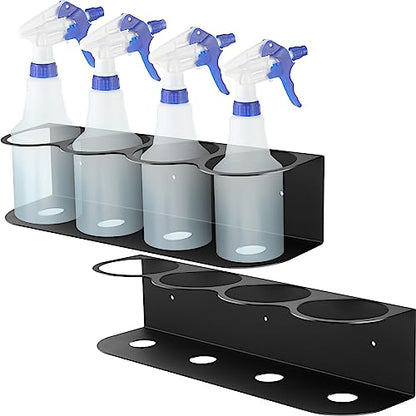 2 Pcs 4 Holes All Purpose Steel Spray Bottle Holder Heavy Duty Can Holder Rack Organizer Easy Install Wall Mount Paint Spray Bottle Organizer Storage Rack for Garage Home Workspace (Black / 4 Holes)