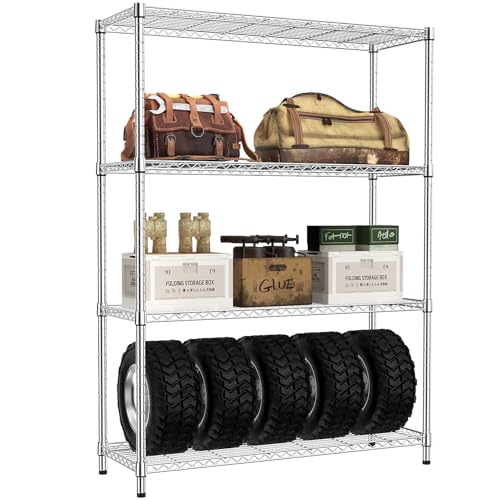 4 Tier Adjustable Heavy Duty Metal Wire Shelving Unit (4 Tier, 15.8" D x 45.8" W x 59.4" H / Chrome)