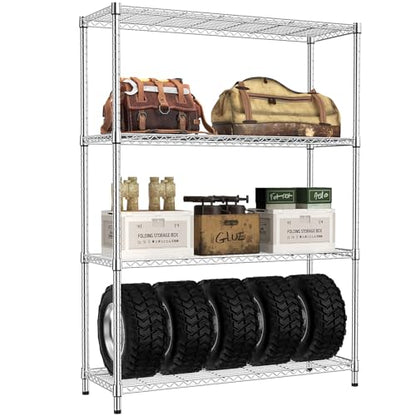 4 Tier Adjustable Heavy Duty Metal Wire Shelving Unit (4 Tier, 15.8" D x 45.8" W x 59.4" H / Chrome)