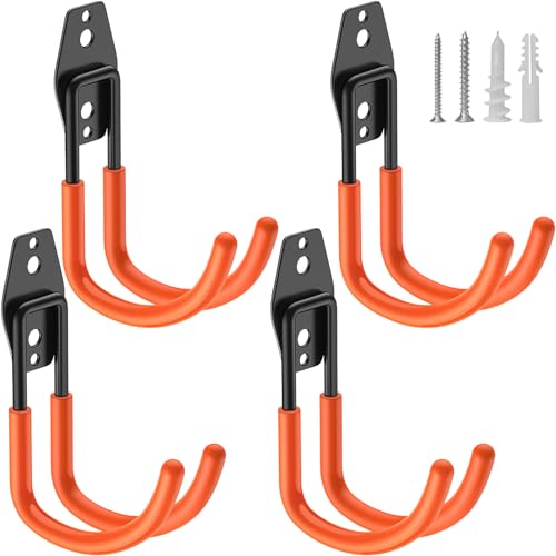 Heavy Duty Garage Hooks 4 Pack (3.9inch J Hook / Orange Large J Hooks)