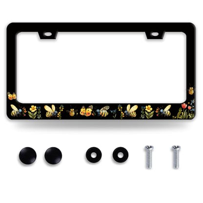 Queen Bee License Plate Frame Butterfly Flower License Plate Holder (Queen Bee)