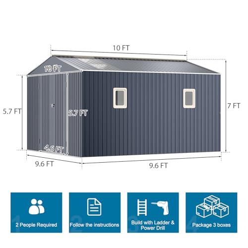 10x10 FT Metal Outdoor Storage Shed (10x10 FT)