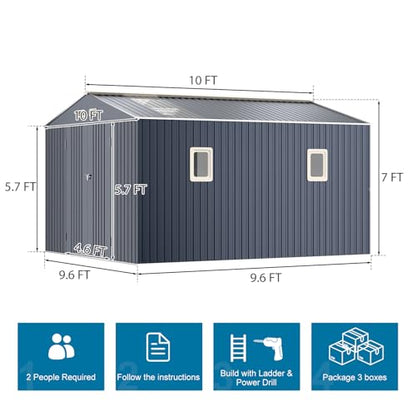 10x10 FT Metal Outdoor Storage Shed (10x10 FT)