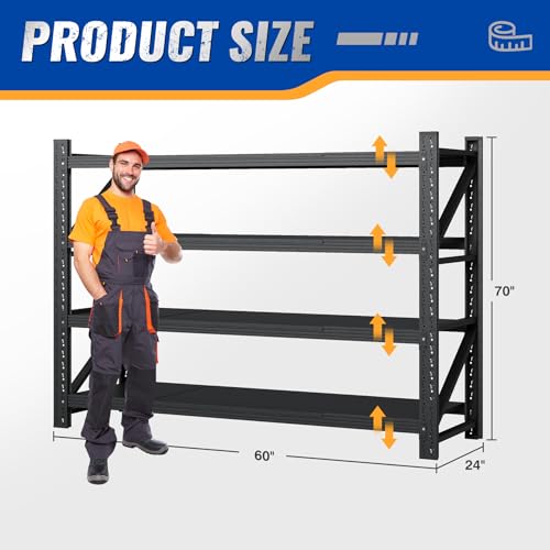 60" W Storage Shelves 5000lbs Garage Metal Shelving Heavy Duty Garage Shelves Adjustable Storage Shelves for Industrial (Black / 60" W X 24" D X 70" H)