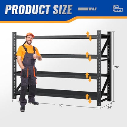 60" W Storage Shelves 5000lbs Garage Metal Shelving Heavy Duty Garage Shelves Adjustable Storage Shelves for Industrial (Black / 60" W X 24" D X 70" H)