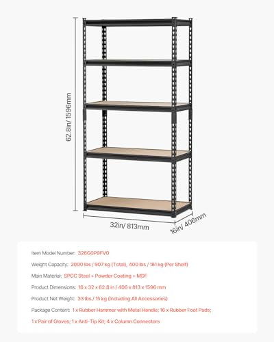 Storage Shelves (16" D x 32" W x 63" H)