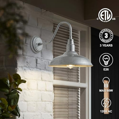 14in Outdoor Gooseneck Barn Lights for Patio (Galvanized / 14" Dome)