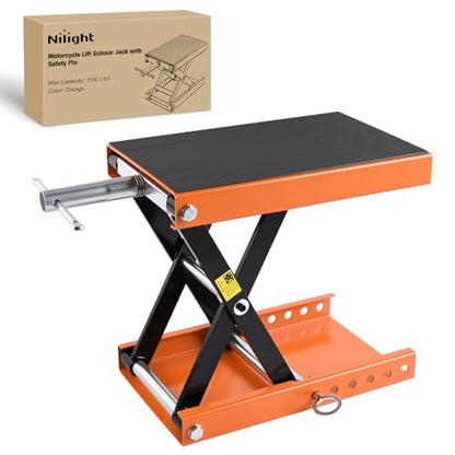 Motorcycle Lift Jack 1100 LBS Scissor Jacks Stand Lift with Wide Deck Safety Pin Handle 3.4" (Orange w Safety Pin)