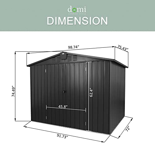 Domi Outdoor Storage Shed 8.2' x 6.2' (8' x 6' Gable Roof / Dark Gray)
