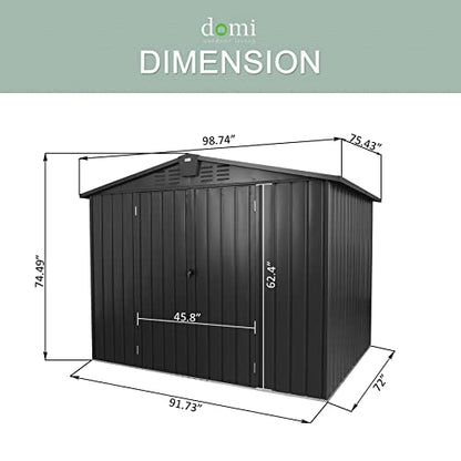 Domi Outdoor Storage Shed 8.2' x 6.2' (8' x 6' Gable Roof / Dark Gray)