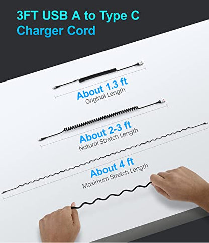 USB Type C Coiled Cable Fast Charging (3FT/5FT / USB A to USB C / Silver)