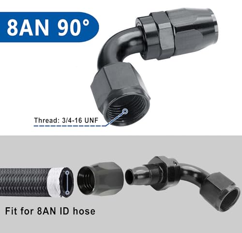 Swivel 8AN Fitting 90 Degree For CPE Braided Hose End Black 2Pcs (8AN 90° 2Pcs)
