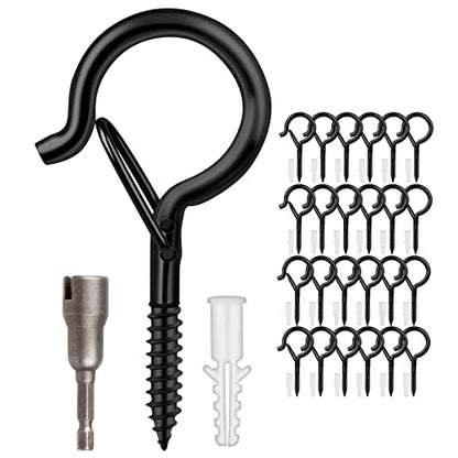 24 PCS Q Hanger Hooks with Safety Buckle (Black / 24 Pcs)