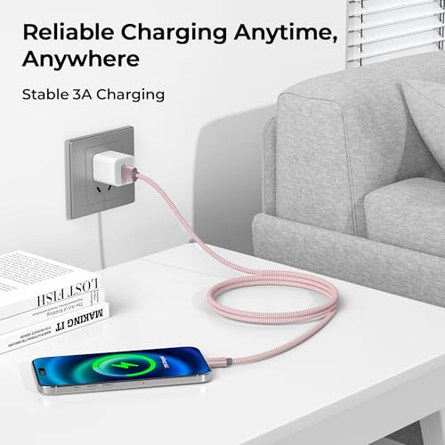 for iPhone 17 16 Pro Max Charger Cord (3Pack 3.3/6.6/10FT(1/2/3M) / 3 Pack / Pink)