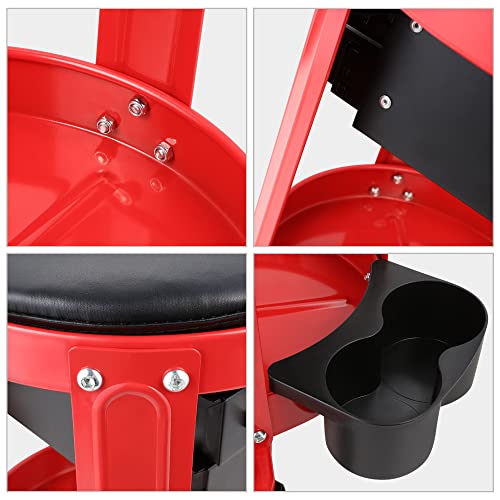 TOOLS 00197 Round Mechanics Roller Seat Creeper Stool With Padded Cushion (Red / Black)
